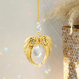 1pc Angel Wings Suncatcher Car Crystal Hanging Ornament Angel Wing Crystal Sun Catcher Garden Decoration Glass Prisms Rainbowcolor: Gold, Type: hanging, Size: H:33cm