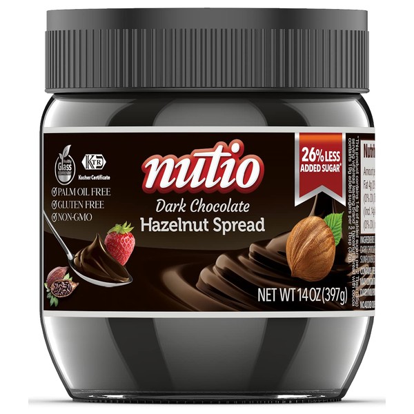 Nutio Dark Chocolate Hazelnut Spread - 26% Less Added Sugar,