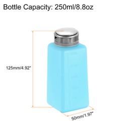 HARFINGTON Solvent Alcohol Dispenser 250ml(8.8oz) Nail Polish Remover Push Down Liquid Dispenser Pump Bottle with Stainless Steel Press Head for Acetone Cleanser Polish Remover, Blue