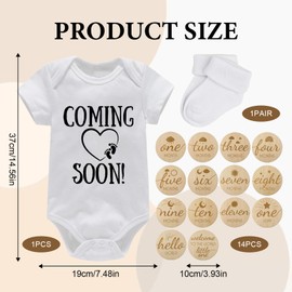 GMHLLES Pregnancy Announcement Onesie Bodysuit Baby Announcement Unisex Baby Bodysuits with 1 Pair of Newborn Socks and 14 Baby Announcement Sign Pregnancy Reveal for Dad or Grandparents