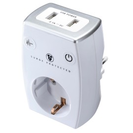 Masterplug SRGAUSBPW/G-MP 1 Charger, Max. 2.1 A, 2x USB Port + Schuko Socket with Surge Protection and Child Lock, 3680 W, 250 V, White, 2-Way