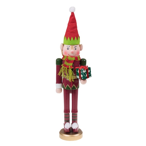 Clever Creations Santa's Elf 15 Inch Traditional Wooden Nutcracker, Festive Christmas Décor for Shelves and Tables