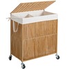 WOWLIVE Laundry Hamper with Wheels, Handwoven Rolling Laundry Basket with