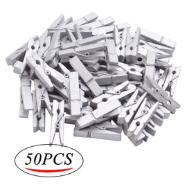 Jdesun 50 Pieces Photo Clips,Mini Silver Wooden Picture Paper Clip Clothespins Peg for Office,Home,Arts