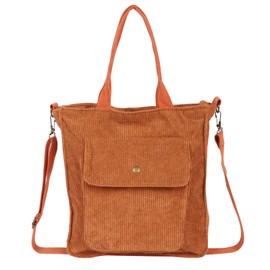 Minicloss Cord Bag Women's Shoulder Bag with Zip, Shopper Casual Tote Fabric Bag Handbag Shoulder Bags Casual Crossbody Bag Adjustable Shoulder Strap for Work Office Travel Shopping, brown