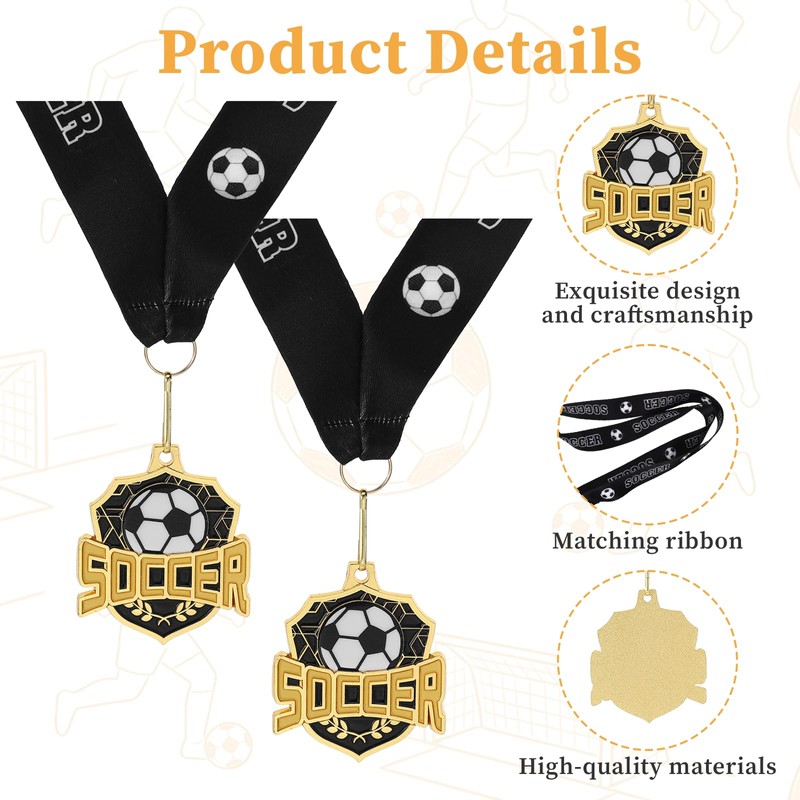 Gweichunon 12 Pcs Soccer Medals with Ribbons Medals for Awards