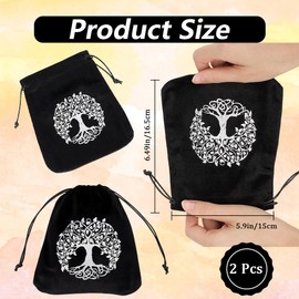 CREATCABIN 2Pcs Tarot Cards Bags Velvet Drawstrings Bags Tarot Cards Pouches Tarot Deck Storage Holder Black Tree of Life Tarot Wrap Bags for Jewelry Crystals Witchcraft Rune Altar Gift 5x6Inch