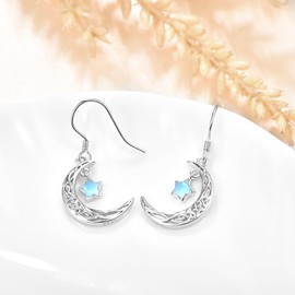 KINGWHYTE Moon Star Dangle Earrings For Women Sterling Silver Moonstone Earrings Celtic Knot Drop Earrings Moonstone Jewellery For Women Ladies