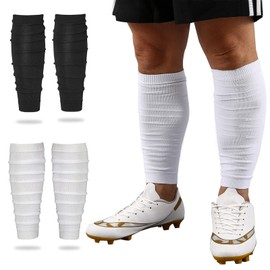 HGRTYXS 2 pares de mangas de fútbol para adultos y jóvenes, mangas de pierna para hombres, fútbol americano, manga de pierna de fútbol de pantorrilla., BLA+WHI., Small