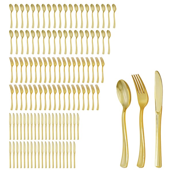 Tighall 120pcs Gold Plastic Silverware Set, Cutlery, Disposable Utensils, 40