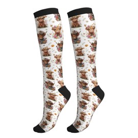 thmnj Western Cow Compression Socks for Women Men Knee High Support Circulation Stockings for Athletic Running Cycling Flying