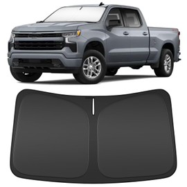 Windshield Sun Shade for Ch-ev-y Silverado 1500 2019-2024 Compatible Accessories-4 Layers Custom Fit Foldable Front Window Sunshade Sun Visor Protector, Block UV Rays Keep Your Car Cooler