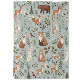 coedoaes Woodland Animal Fleece Blanket - 50x60in Cute Deer Bear Fox and Bird Throw Blankets,Soft Cozy Lightweight, Ideal for Living Room Home Rustic Spring Decor and Kids Women Girls Gifts