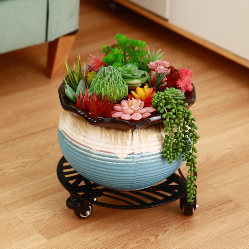 2 Packs Metal Plant Caddy with Wheels 13” Heavy-duty Wrought