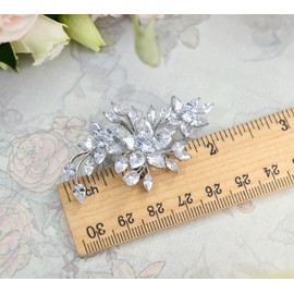 Gyn&Joy sparkly Crystal CZ Bridal Wedding Bouquet Flower Silver Brooch Pin