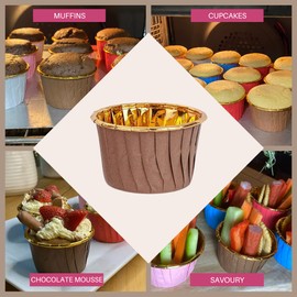 Baking Cup Liners Brown – 100 Pack for Cupcakes Muffins Desserts - Disposable Gold Foil Lined Wrapper Patty Pans/Cases (Brown)