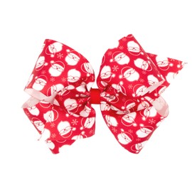Wee Ones Girls' Toddler Christmas Holiday Embroidered Moonstitch or Printed Grosgrain Hair Bows on WeeStay no-slip clip, King, Red Santa