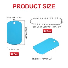 PATIKIL Metal Stamping Blanks Tags 2", 25 Pcs Anodized Aluminum Blank Dog Tags Rectangle Laser Engraving Blanks ID Name Tag with 6" Ball Chain for Pet Craft DIY Decorative, Light Blue