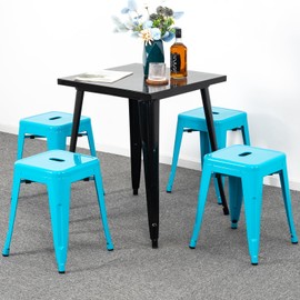 Brage Living 18 Inch Industrial Metal Stools Set of 4, Stackable Classroom Stools, Backless Metal Dining Chairs for Indoor Outdoor, Kitchen Short Stools (Teal Blue)