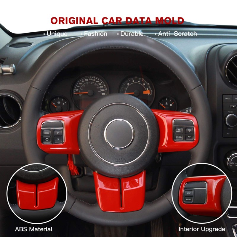JeCar Interior Steering Wheel Decoration Trim Kits for 2011-2018 Jeep