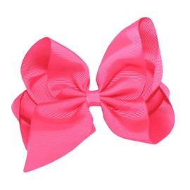 WD2U Girls 6" Classic Style Large Boutique Grosgrain Hair Bow Alligator Clip Neon Pink