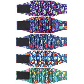 5 Pack Dog Diapers Male Reusable, Premium Belly Bands for Male Dogs, High Absorbing Male Dog Pee Wraps for Doggie in Incontinence or Excitable Urination and Training Cartoon L
