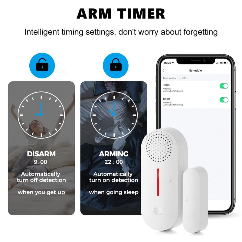 UanTii Tuya WiFi Door Window Detector with Light Sound Alarm
