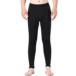 moxixom Men's Warm Inner Tights, Pure Cotton, Open Front, Long, Spats, Inner Pants, Fleece, Stretch, Leggings, Outfit, Thermal,, Black