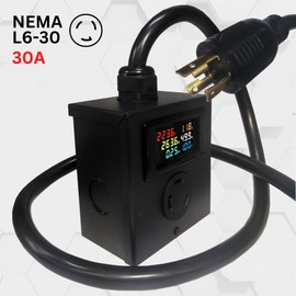 L6-30 30A AC Power Meter 120-240V Outlet, 5ft Cable & Plug Voltage Current LCD Display Digital Multimeter Watt Ammeter Voltmeter Monitor Heavy Duty Metal