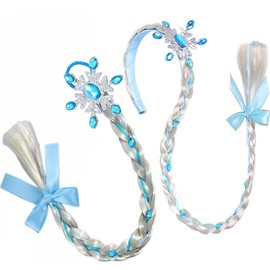 2Pcs Long Braided Wigs Princess Hairpiece Elsa Wig Braid Girls Cosplay Headband Hair Dess up Accessories for Girls Toddlers