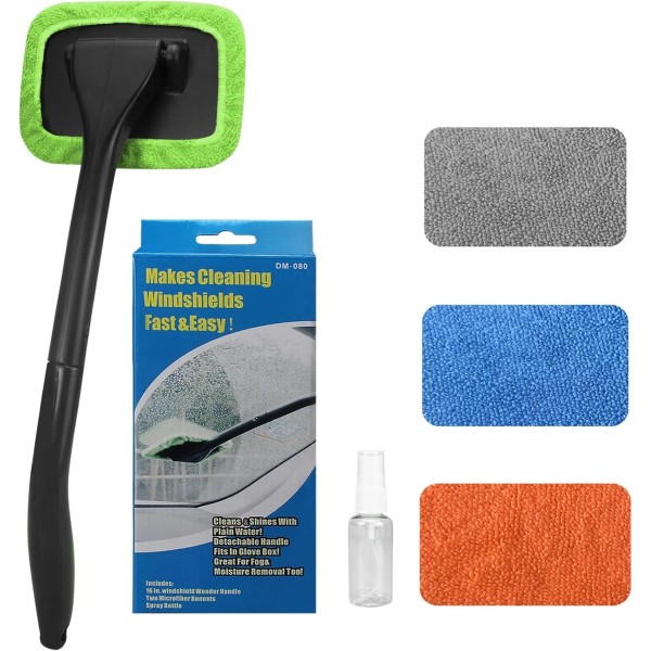 Car Windshield Cleaning Tool, Cleaner with 4 Washable and Black