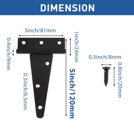 TamBee Barn Door Hinges Heavy Duty T Strap Shed Door Hinges - Black, Iron, Rustproof for Wood Shed Door, Barn Door, Cabinet Door and Fences Yard Door 5 Inch (2 Pcs)