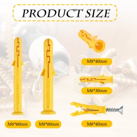 Sasylvia 200 Pcs 5 Sizes Yellow Plastic Drywall Anchors Wall Anchors Kit Assortment for Drywall Hanging Mounting Installation Home Office