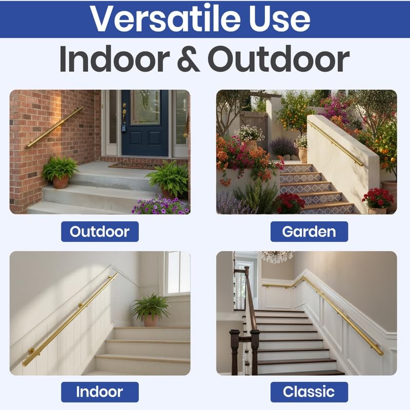 4FT Aluminum Handrail Kit for Indoor/Outdoor Stairs – (2–18 FT