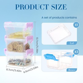 ISKYBOB 6 Packs Small Storage Bins with Lids, 3.3x2.1x1.7 Mini Stackable Plastic Storage Containers Colorful Bead Organizer Latch Box Small Containers for Organizing Craft, Small Items, Blue+Purple