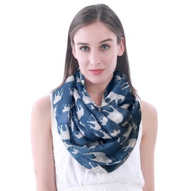 Lina & Lily Elephant Animal Print Women's Infinity Scarf Lightweight (Blue & White)