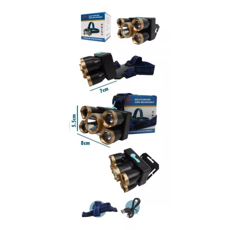 BOSSCO Lampara De Cabeza Linterna Frontal Con 4 Modos Recargable