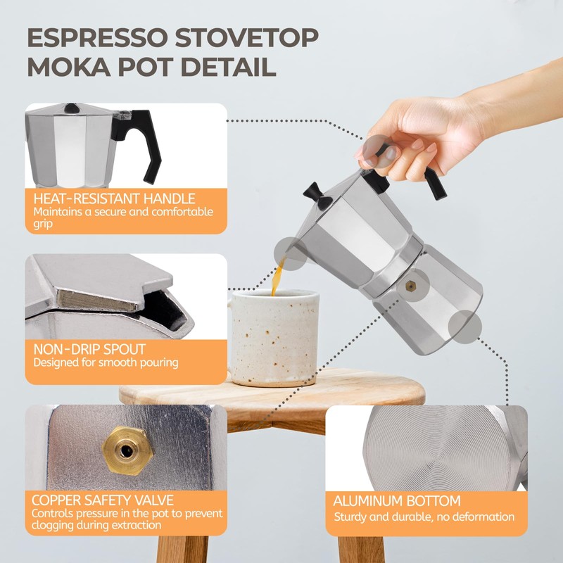 Aluminum 9 Cup 450ml Moka Pot Express Coffee Maker Stovetop