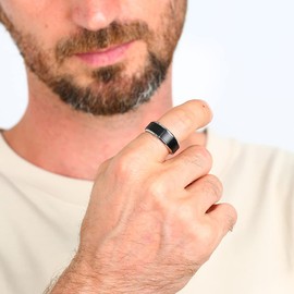 TGNEL 8mm Fidget Mens Ring Brushed Titanium Wedding Spinner Rings for Men Half Sizes, Stainless Steel Bevel Step Edge Anxiety Stress Relieving Band Rings Comfort fit Size 10.5(BK&SI)