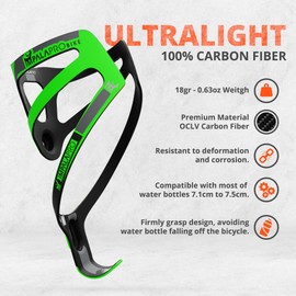 IMPALAPRO Ultralight Full Carbon Bottle Cage 18gr - Carbon Bike Water Bottle Holder - Carbon Water Bottle Holder for Bike - Bottle Cages for Road Bikes and Mountain Bike Bottle Holder (Green)
