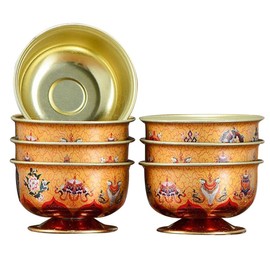 Zerodeko Buddhist Offering Bowls Desk Topper Desk Topper 7 Pcs Chalice Cup Water Offering Bowl Holy Water Cups Buddha Worship Wine Sacrificial Tea Cup for Home Temple Altar Yoga Decor Singing Bowl