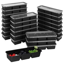 OMISTAR 3 Compartment Food Container 25 Pcs, 17 oz 3-Compartment Food Containers with Lids, Disposable Plastic Bento Boxes, Stackable Lunch Boxes, Take Out Containers for Picnic, Office