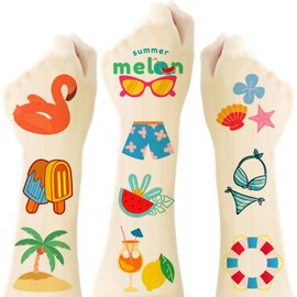 120pcs Summer Pool Beach Party Favors Tattoos, Larger Tropical Hawaiian Themed Temporary Tattoos for Teens Adults, Waterproof Summer Stickers Party Decorations Supplies
