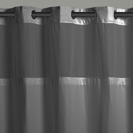 Hookless It's A Snap! 3-in-1 Shower Curtain With Waffle Fabric, Sheer Top Window, Flex-On Rings & Liner, 71" x 74", Graphite Grey