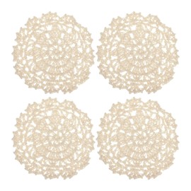 uxcell Fabric Coasters, 4pcs 4" - Cotton Woven Crochet Doilies, Lace Embroidery Cup Mat with Floral Pattern for Wedding Party Decoration (Beige)