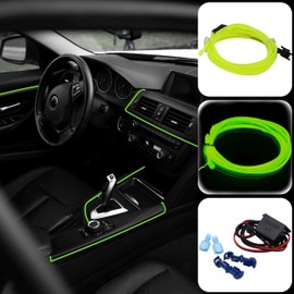 Recambo 5 m EL Wire LED Ambient Lighting, 12 V Flexible Neon Light Strip, Interior Lighting for Car, Inverter Included, Waterproof Ambient Light for Cars, Neon Green