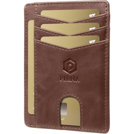 PIRNA Mini Leather Wallet with RFID Protection - Slim Wallet for Men and Women - Credit Card Holder Purse Small Wallet, Caramel brown, Modern