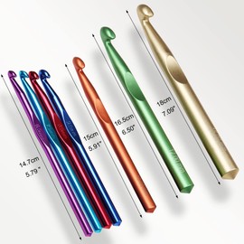 Coopay Large Crochet Hook Set, 7 Pieces Metal Crochet Hooks 6.5 mm, 7.0 mm, 8.0 mm, 9.0 mm, 10 mm, Larger 12 mm 15 mm, Ergonomic Jumbo Crochet Hooks for Chunky Yarn or Fabric Strips, Chunky Crochet