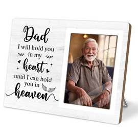 KLYTINK Memorial Photo Frame, Sympathy Gifts for Loss of Father, in My Heart, in Loving Memory Wooden Picture Frame, Passed Away Condolence Gifts, Fits 4x6 In Photo (White-Dad 4 x 6 Photo)