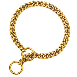 txprodogchains 18K Gold Chain Dog Collar 10MM Cuban Link Chain Stainless Steel Metal Links Walking Training Collar for Small Medium Large Dogs 10in to 24in (10" (Neck Fits 6"-8"), 18K Gold)